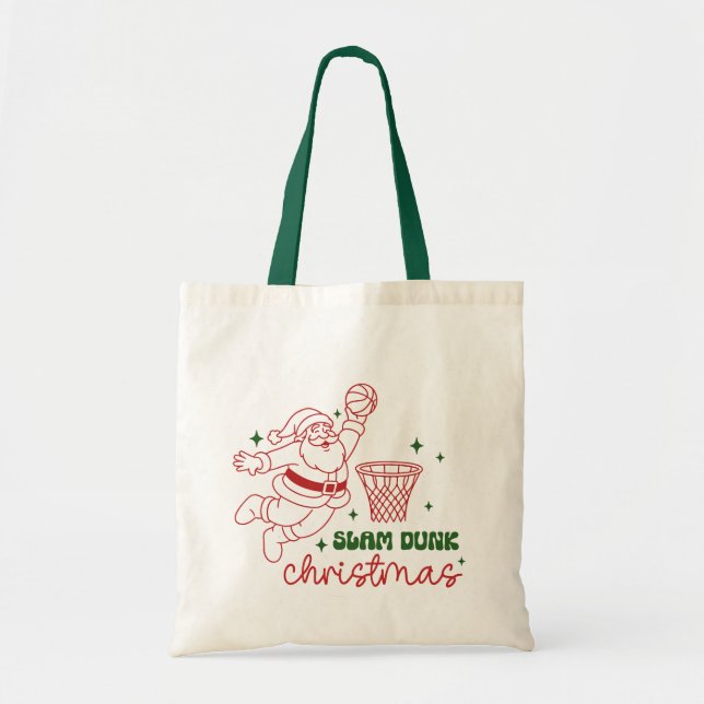 Bolsa Tote Slam Dunk Christmas Cute Basketball Santa (Frente)