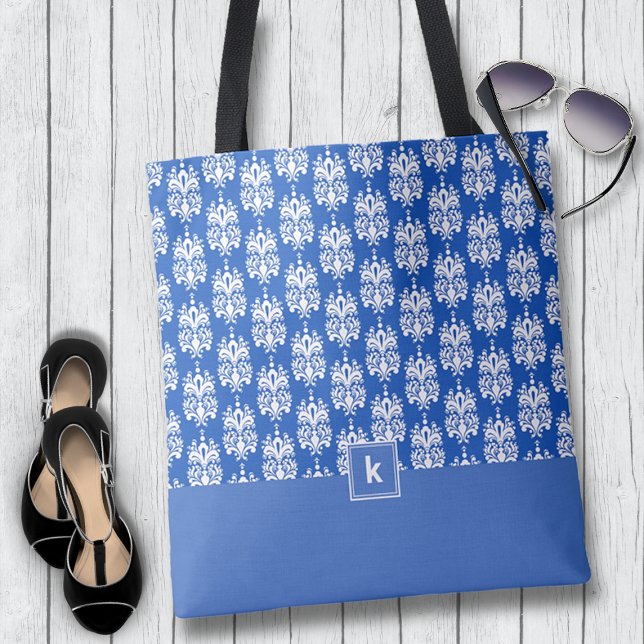 Bolsa Tote Slate Blue Cor damasco Monograma Toag (Criador carregado)