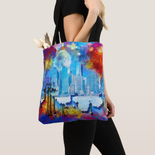 Bolsa Tote SlipperyJoe NYC grafite lua cercada por nuvens dra