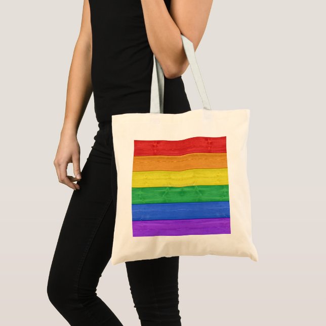 Bolsa Tote SlipperyJoe's clássico arco-íris tátil feito à mão (Frente (produto))