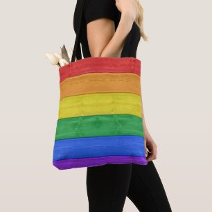 Bolsa Tote SlipperyJoe's clássico arco-íris tátil feito à mão
