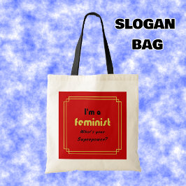 Bolsa Tote Slogan de superpotência feminista negro em vermelh