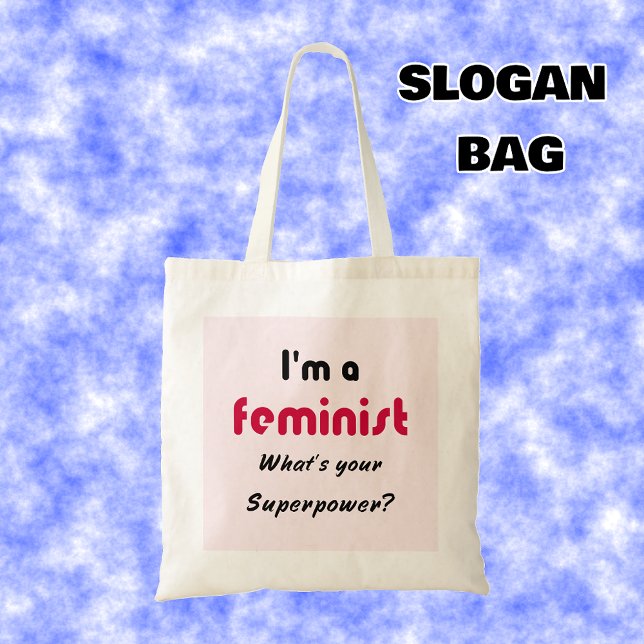 Bolsa Tote Slogan de superpotência feminista rosa (Criador carregado)