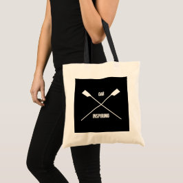 Bolsa Tote Slogan inspirador do Oar e remos cruzados negros