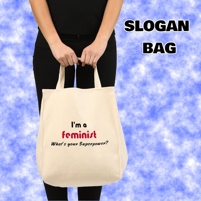 Bolsa Tote Slogan rosa de super potência feminista (Criador carregado)