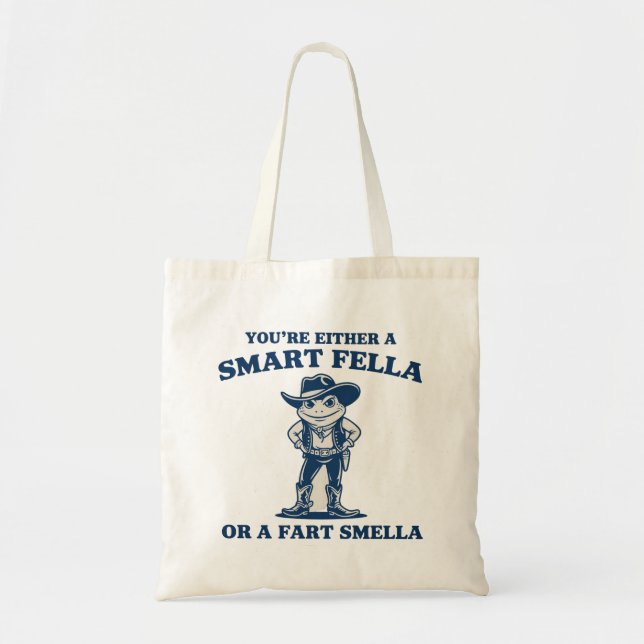 Bolsa Tote Smart Fella or Fart Smella Retro Frog Meme Funny (Frente)