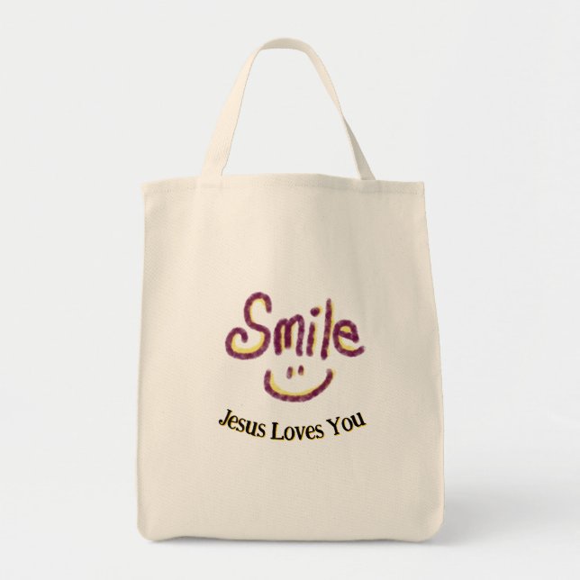 Bolsa Tote Smile Jesus Loves You Personalized  (Frente)