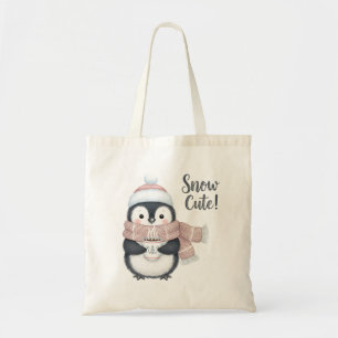 Bolsa Tote "Snow Cute!" Pinguim de Inverno com Caneca de Caca