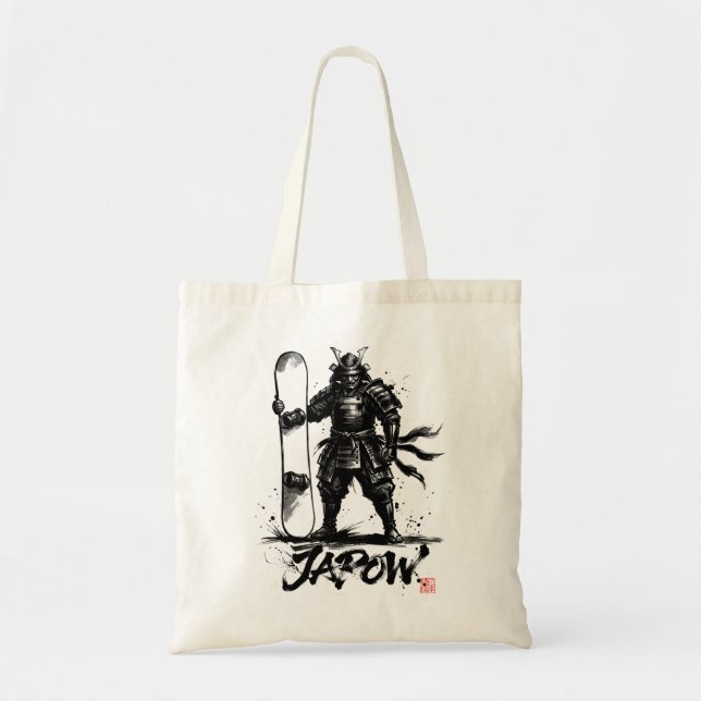 Bolsa Tote Snowboard Brush Art - Snowboarder Standing Samurai (Frente)