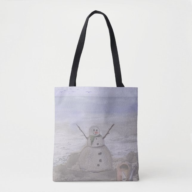 Bolsa Tote Snowman Congelado Na Praia (Frente)
