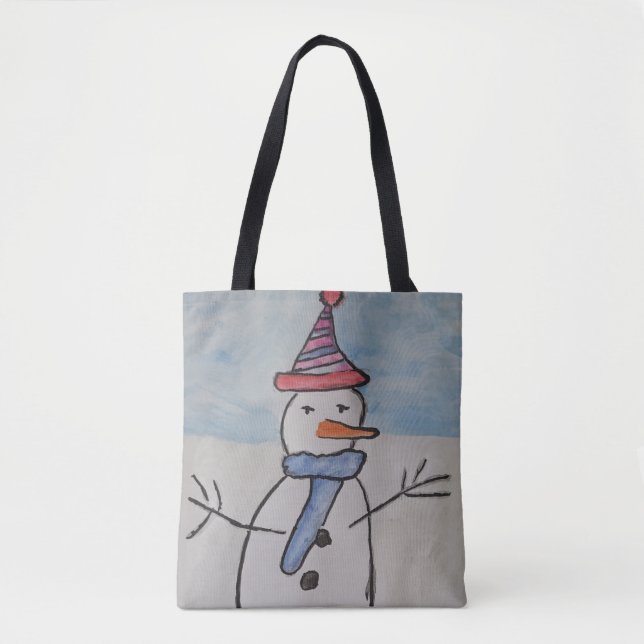 Bolsa Tote Snowman e Árvore de Natal (Frente)