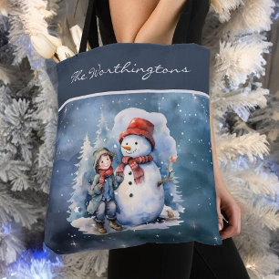 Bolsa Tote Snowman e Boy com Scarves Starry Night Monograma