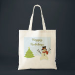 Bolsa Tote Snowman e Tree Christmas Tote Bag<br><div class="desc">Snowman e Snowman de Árvore, super bonitos e caprichosos, apresentam uma cena de inverno divertida com uma árvore de Natal decorada e um boneco de neve alegre. Este saco de diversão faria um presente com tema de feriado excelente para qualquer um e é perfeito para transportar em torno de todos...</div>