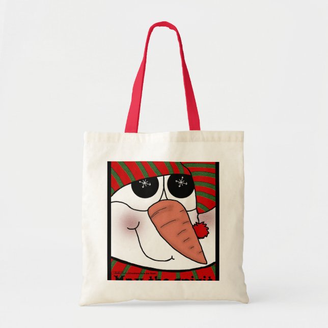 Bolsa Tote Snowman Face Snowflake Sparkle (Frente)