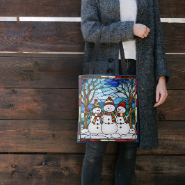 Bolsa Tote Snowman Family Faux Stainer Glass