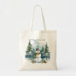 Bolsa Tote Snowmen Pine Wood Winter Christmas<br><div class="desc">Neve em madeira de pínus na planície do inverno.</div>