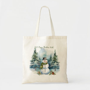 Bolsa Tote Snowmen Pine Wood Winter Christmas