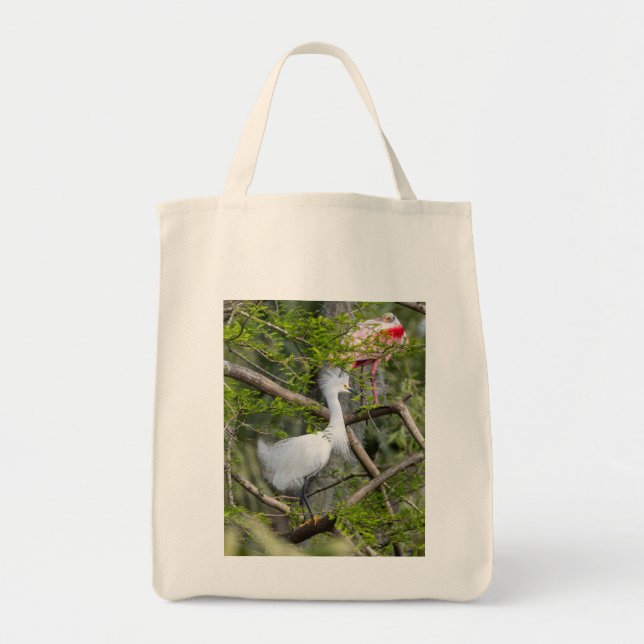 Bolsa Tote Snowy Egret e Roseate Spoon Tote Bag (Frente)