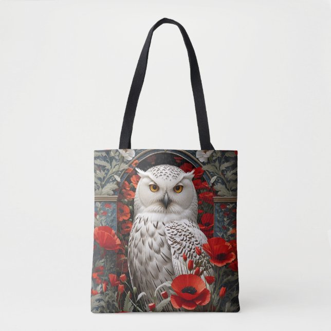 Bolsa Tote Snowy Owl Red Poppy Flowers (Frente)