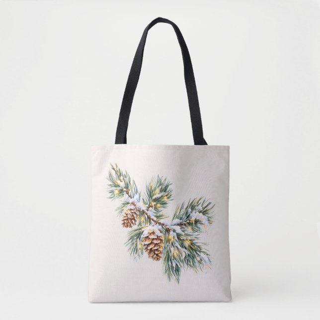 Bolsa Tote Snowy Pine Branch (Frente)