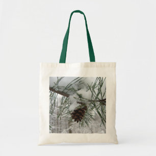 Bolsa Tote Snowy Pine Branch Winter Nature Fotografia