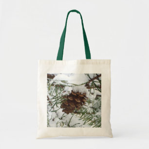 Bolsa Tote Snowy Pine Cone I Winter Nature Photoshop