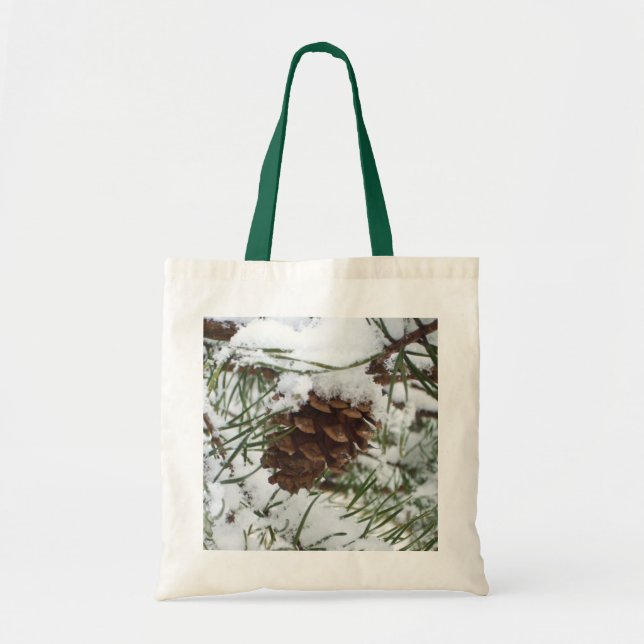 Bolsa Tote Snowy Pine Cone I Winter Nature Photoshop (Frente)