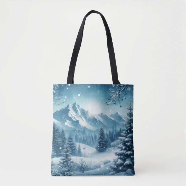 Bolsa Tote Snowy Winter Mountain (Frente)