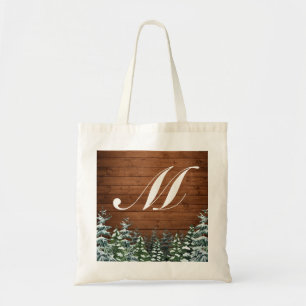 Bolsa Tote Snowy Wood & Forest Monogramed Casamento Tote Bag