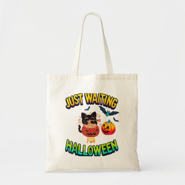 Bolsa Tote Só esperando pelo Halloween Black Cat Van Gogh Sta (Frente)