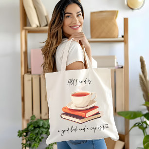 Bolsa Tote Só preciso de um bom livro e uma xícara de chá