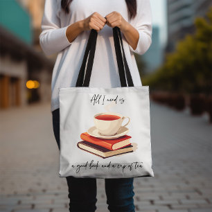 Bolsa Tote Só preciso de um bom livro e uma xícara de chá