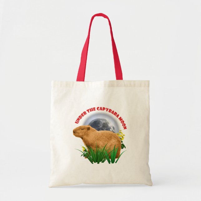 Bolsa Tote Sob a Lua do Capivara Camiseta Divertida de Capiva (Frente)