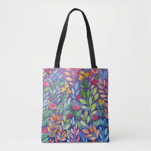 Bolsa Tote Sob o mar Floral Watercolor Purple
