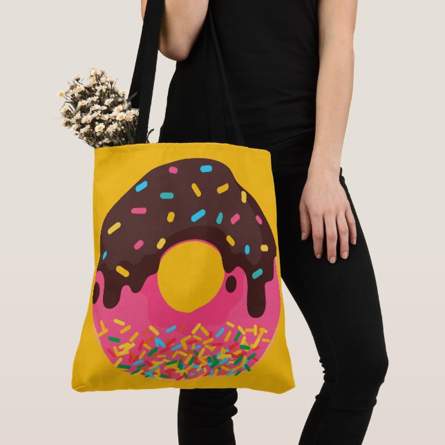 Bolsa Tote Sobremesa, Donut com Granulado de Arco-íris, Dough (Close Up)