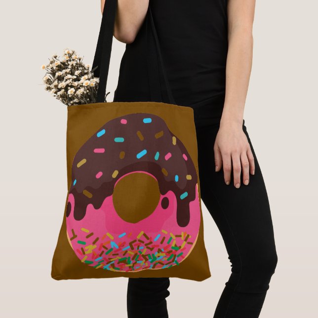 Bolsa Tote Sobremesa, Donut com Granulado de Arco-Íris, Dough (Close Up)