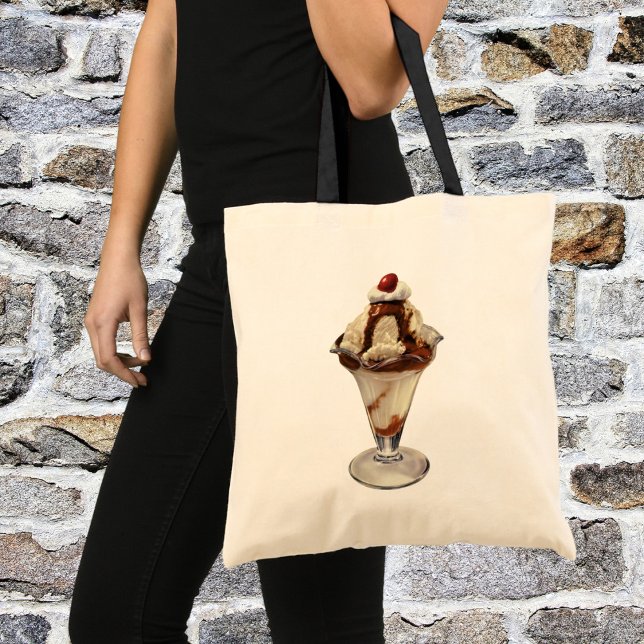 Bolsa Tote Sobremesas de Sundae de Sorvete com Chocolate Quen (Criador carregado)