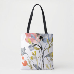Bolsa Tote Sobreposição de Flor - Flores de Pastel de Aquar