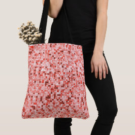 Bolsa Tote Sobreposição de pequenos quadrados, tons de coral 