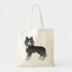 Bolsa Tote Sobretudo Cão de Cartoon Negro Siberiano Cachorro