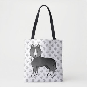 Bolsa Tote Sobretudo Negra Branca de Cartoon Siberiana Cão e