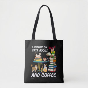 Bolsa Tote SOBREVIVO EM GATOS, LIVROS E CAFÉ, Gato engraçad