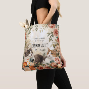 Bolsa Tote Sociedade Floral de Gatos Mãe Arte Botânica Vintag