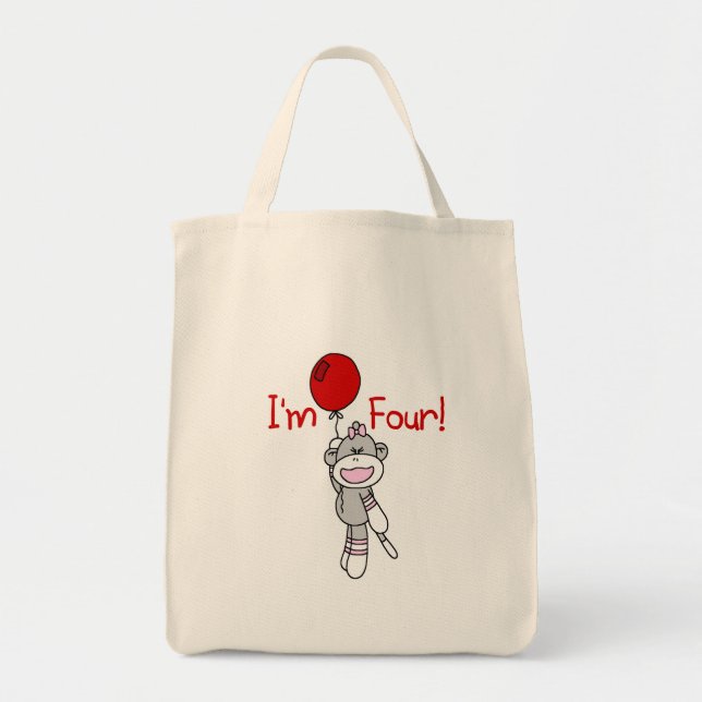 Bolsa Tote Sock Monkey 4º Aniversário Camisetas e presentes (Frente)