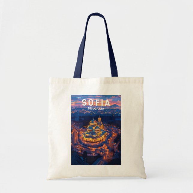 Bolsa Tote Sofia Bulgária Ilustração Viagem Art Vintage (Frente)