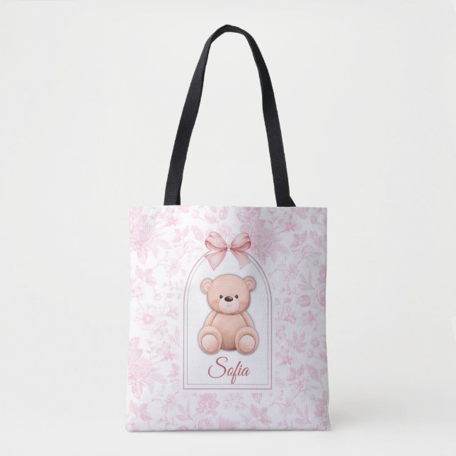 Bolsa Tote Sofia | Design de Enfermeiro de Urso Rosa Personal (Frente)