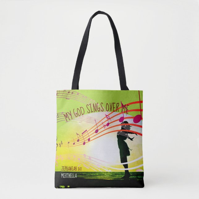 Bolsa Tote Sofonias 3:17 DEUS CANTA SOBRE MIM Verde Cristão (Frente)