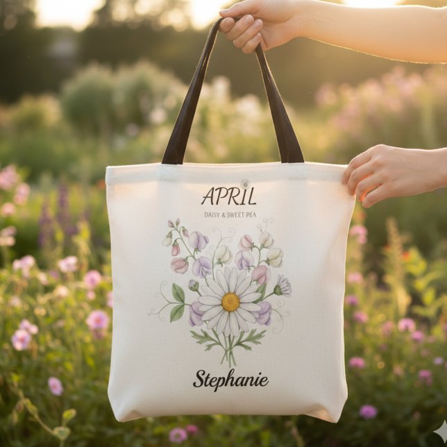 Bolsa Tote Soft Daisy Birth Flower – Personalized April Gift (Wildflower Daisy Birth Flower – Personalized April Tote)