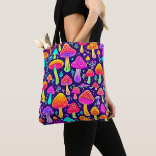 Bolsa Tote Soft Neon: Patch do Cogumelo de Cartoon