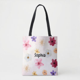 Bolsa Tote Soft Watercolor Floral Personalized Name